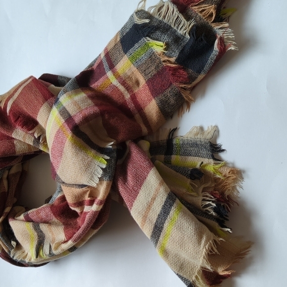 Oversized Blanket Scarf Wrap Square Plaid Boho Fringe 53x53 Warm Academia Winter - Picture 7 of 10